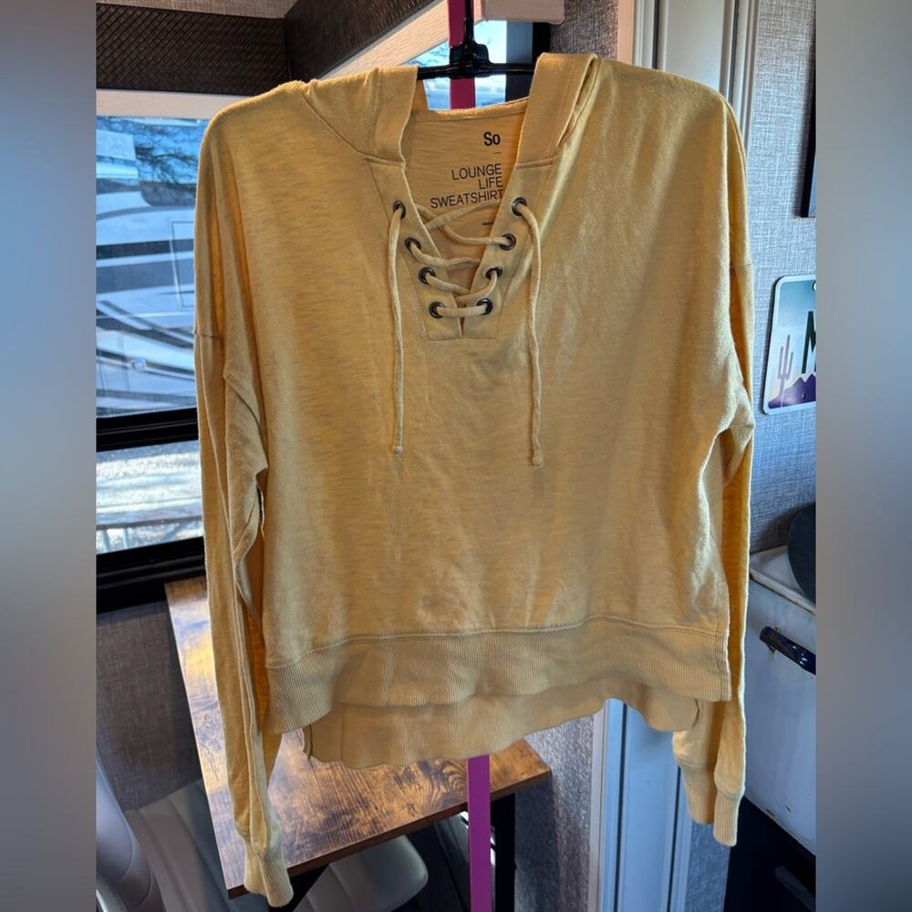SO Women's Mustard Lace-Up cotton blend Hoodie size Small